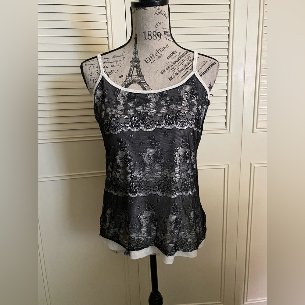 Fashion Bug black lace cream white overlay cami camisole top adjustable straps